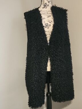 Terra Sky Women's Black Faux Fur Shag Vest Plus Size 4X
